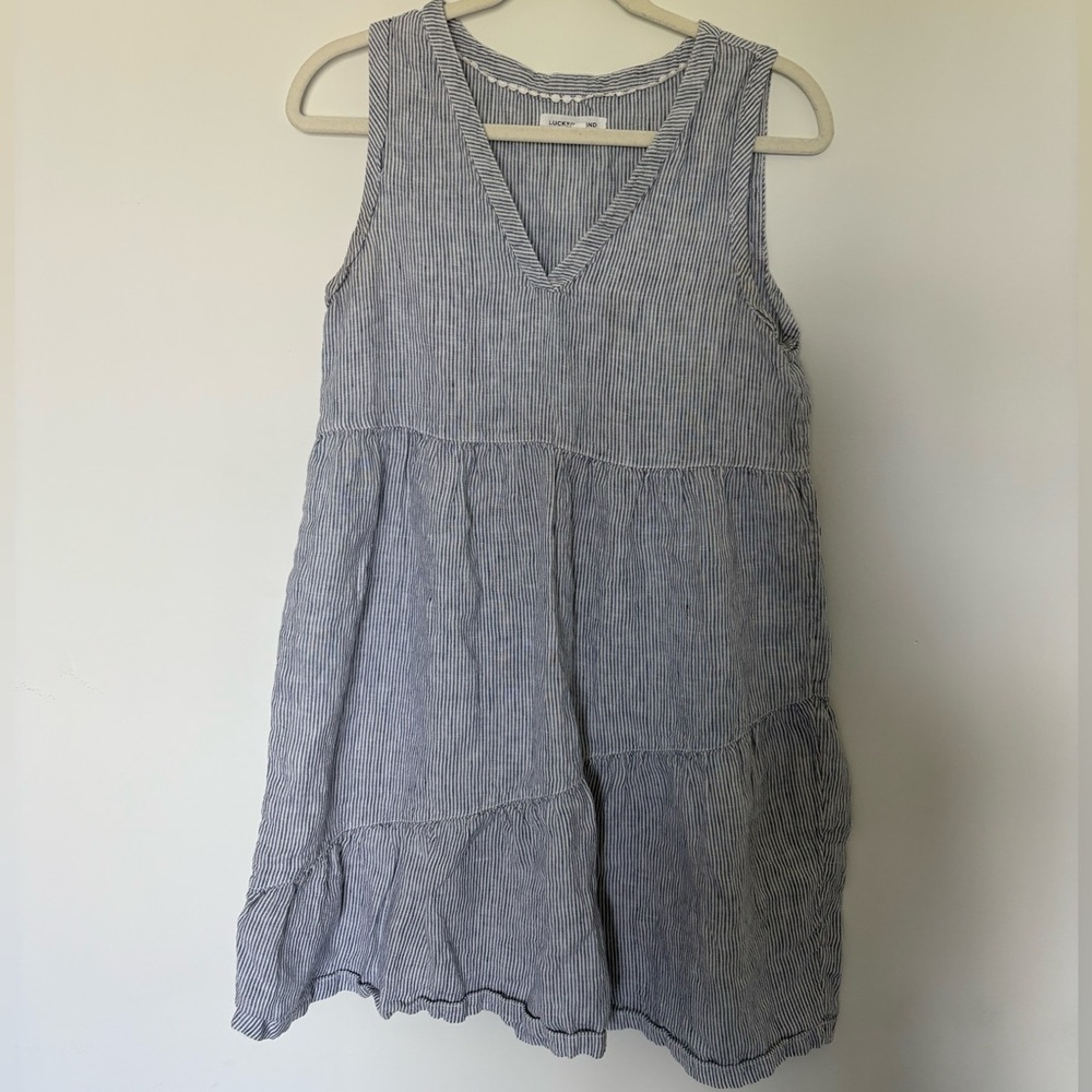 Lucky Brand Navy and White Striped Dress Asymmetric Hem